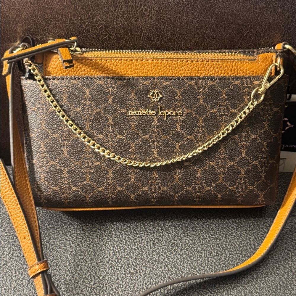 Nanette Lepore Brown and Tan Crossbody Bag with card holder - Picture 2 of 6